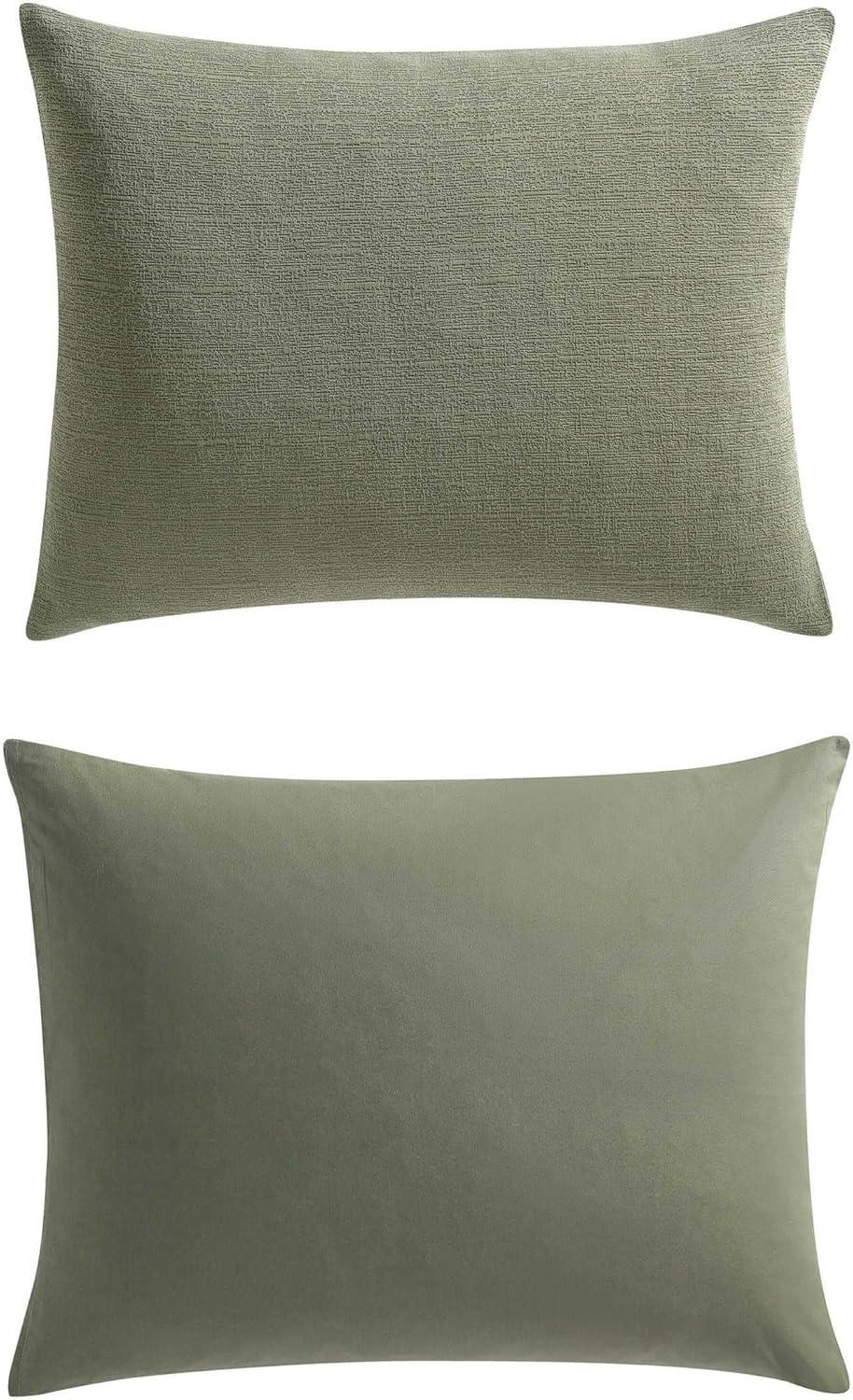 imageVera Wang  Queen Duvet Cover Set Cotton Blend Bedding with Silky Smooth Cotton Percale Reverse 3 Piece Bed Set with Matching Button Closure Pillowcases Carved Lines GreenCarved Lines Green