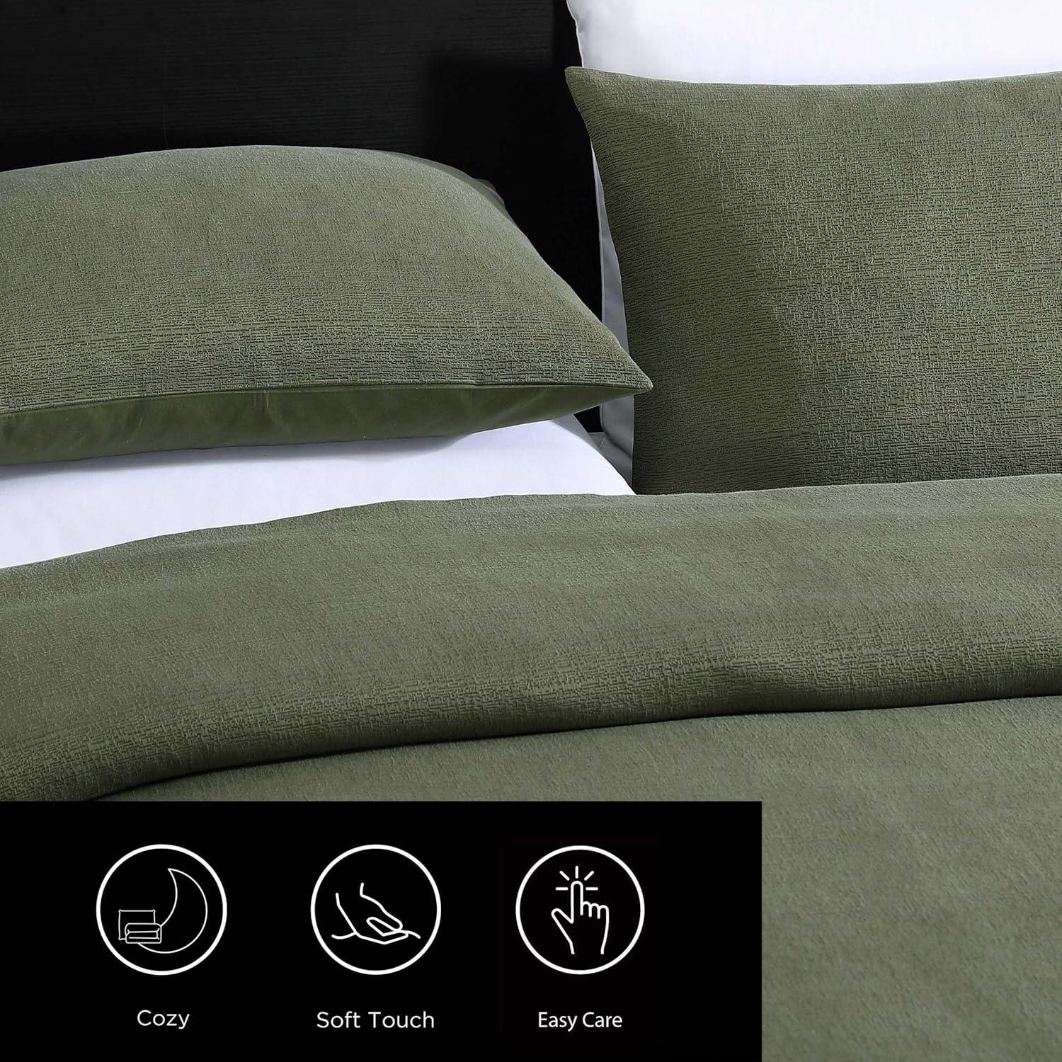 imageVera Wang  Queen Duvet Cover Set Cotton Blend Bedding with Silky Smooth Cotton Percale Reverse 3 Piece Bed Set with Matching Button Closure Pillowcases Carved Lines GreenCarved Lines Green