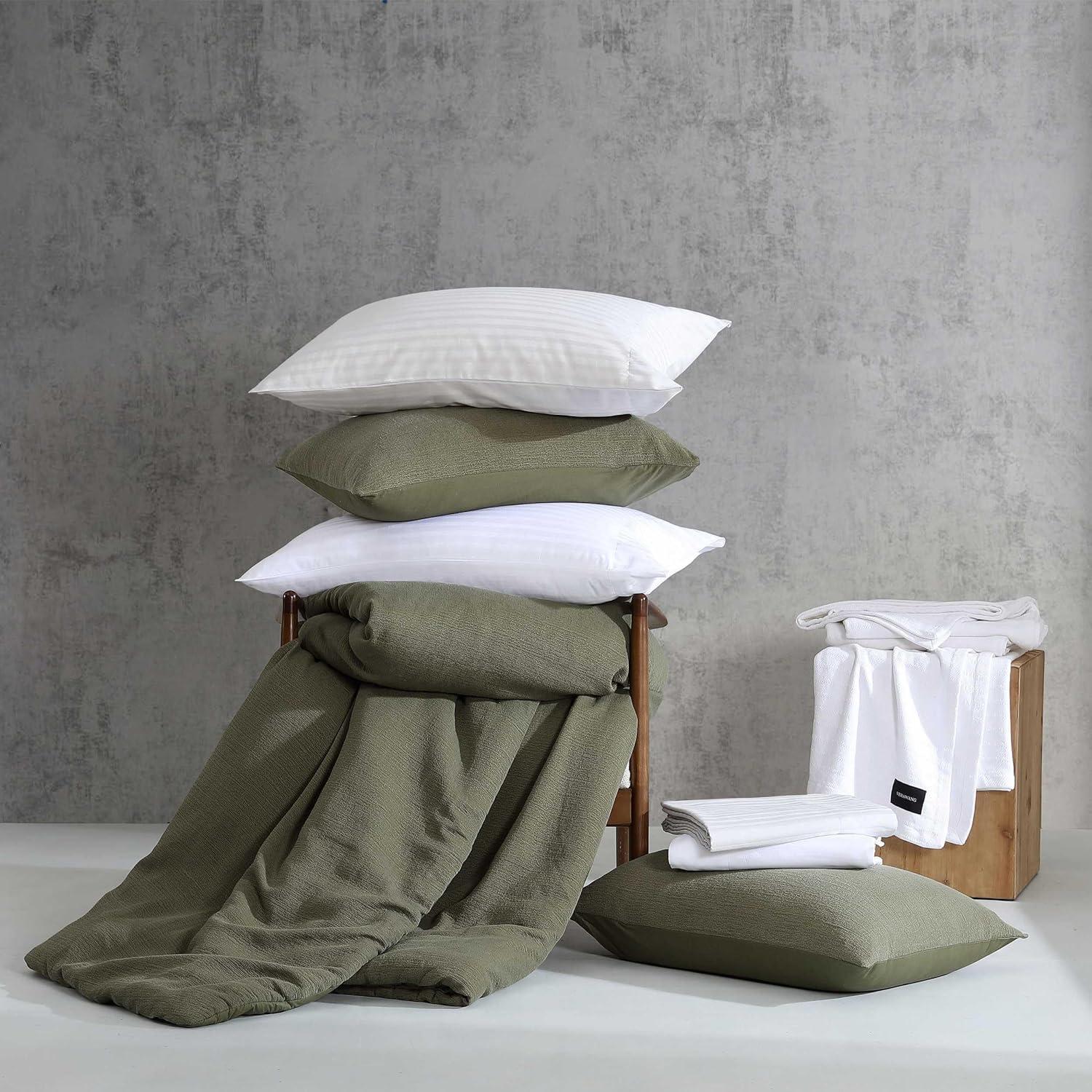 imageVera Wang  Queen Duvet Cover Set Cotton Blend Bedding with Silky Smooth Cotton Percale Reverse 3 Piece Bed Set with Matching Button Closure Pillowcases Carved Lines GreenCarved Lines Green
