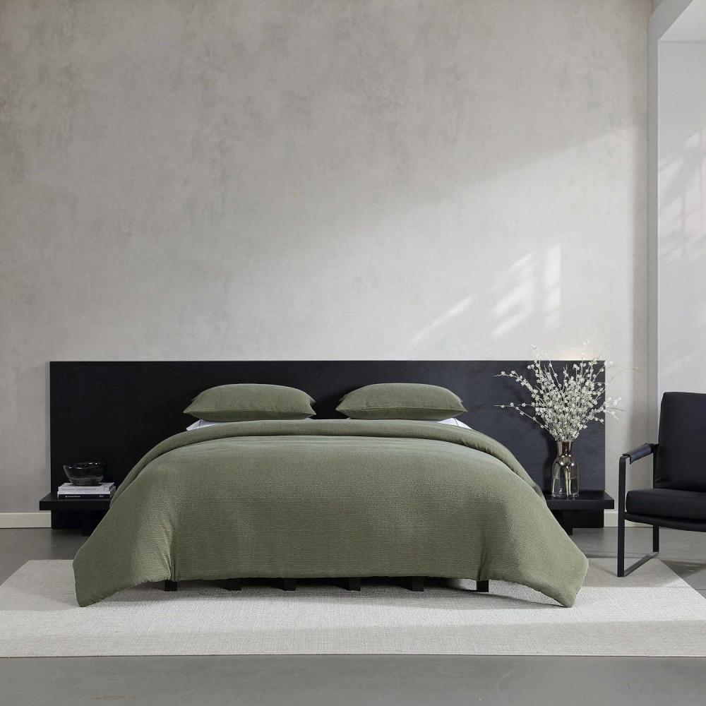 imageVera Wang  Queen Duvet Cover Set Cotton Blend Bedding with Silky Smooth Cotton Percale Reverse 3 Piece Bed Set with Matching Button Closure Pillowcases Carved Lines GreenCarved Lines Green