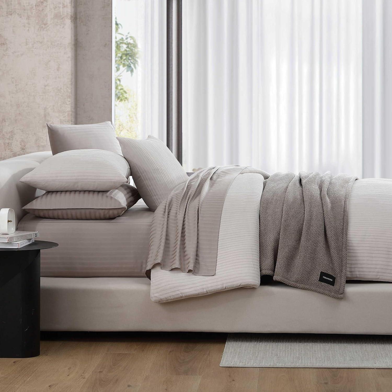 imageVera Wang  King Comforter Set UltraSoft Chenille Bedding wMatching Pillowcases Lightweight for Year Round Comforter 3 Piece Bed Set BeigeChenille Beige