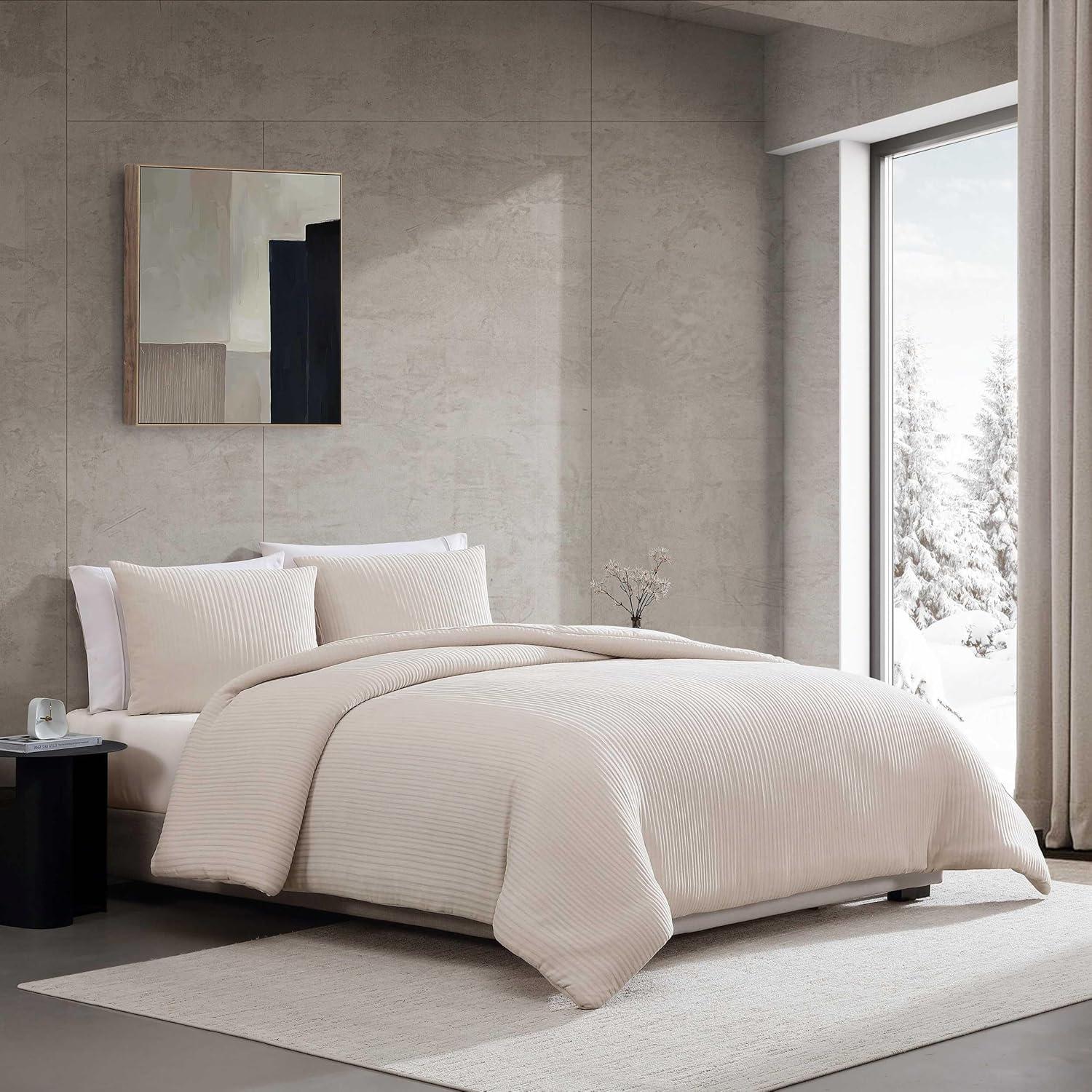 imageVera Wang  King Comforter Set UltraSoft Chenille Bedding wMatching Pillowcases Lightweight for Year Round Comforter 3 Piece Bed Set BeigeChenille Beige