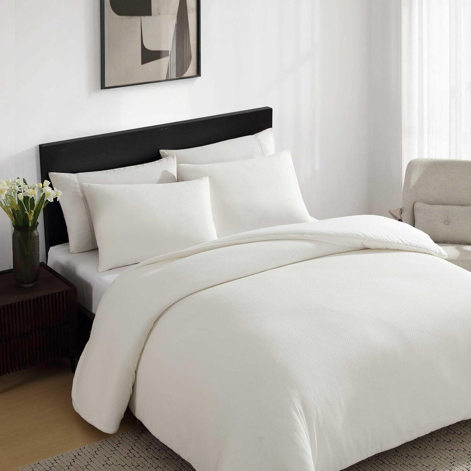 imageVera Wang  King Comforter Set UltraSoft Chenille Bedding wMatching Pillowcases Lightweight for Year Round Comforter 3 Piece Bed Set BeigeThreaded Basketweave White