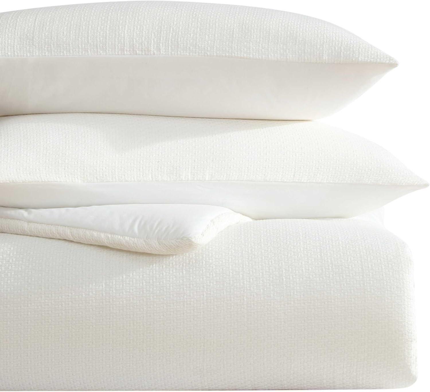 imageVera Wang  King Comforter Set UltraSoft Chenille Bedding wMatching Pillowcases Lightweight for Year Round Comforter 3 Piece Bed Set BeigeThreaded Basketweave White