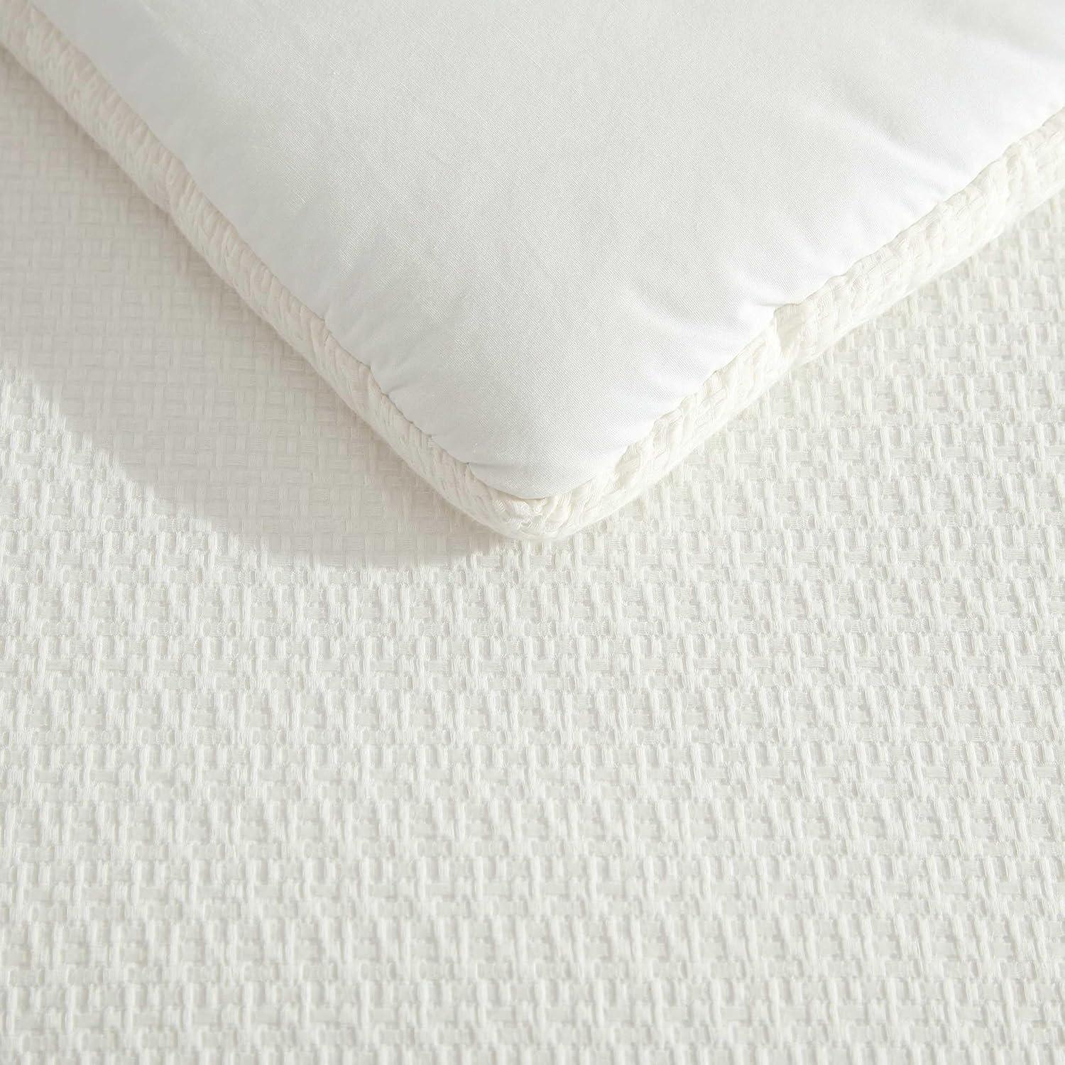 imageVera Wang  King Comforter Set UltraSoft Chenille Bedding wMatching Pillowcases Lightweight for Year Round Comforter 3 Piece Bed Set BeigeThreaded Basketweave White