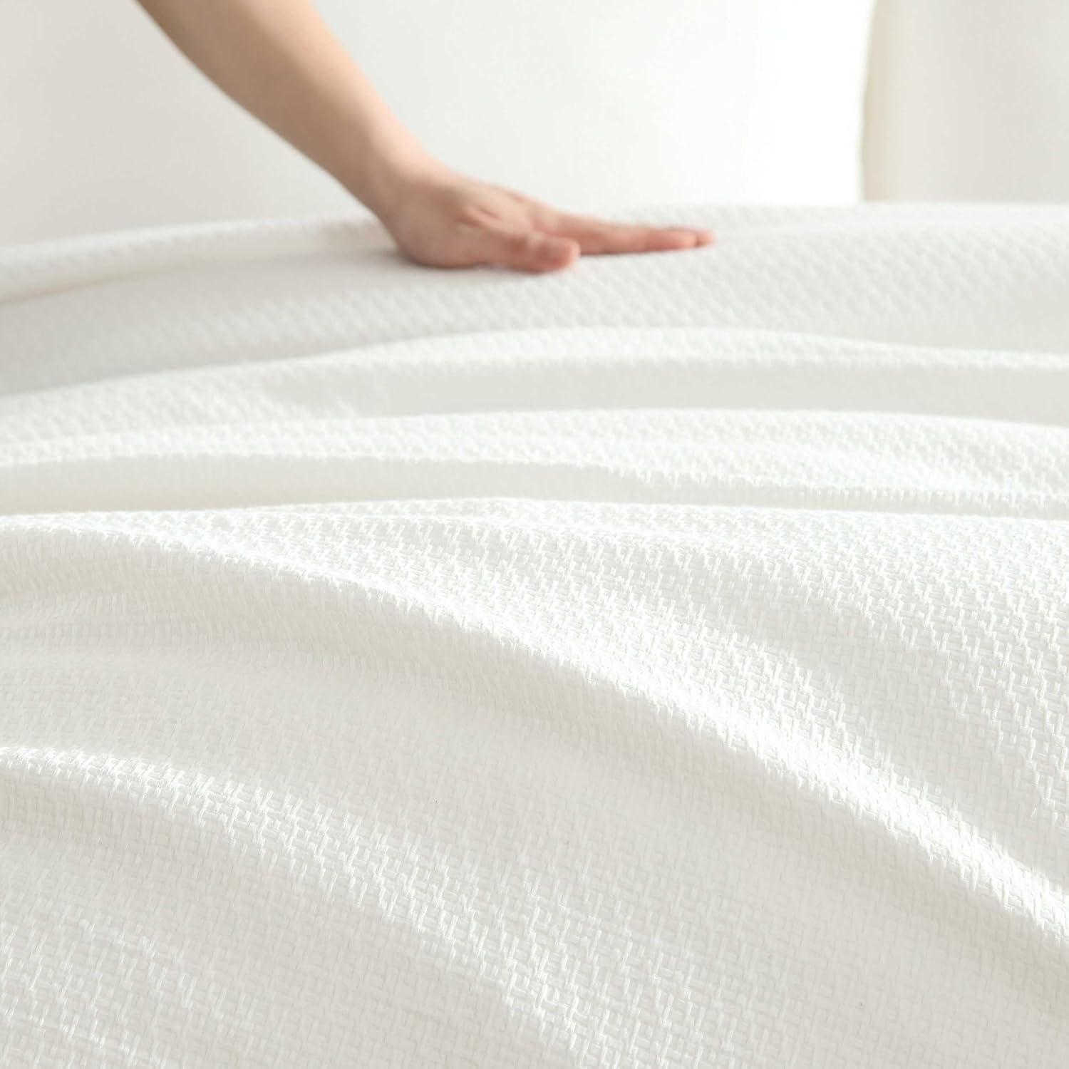 imageVera Wang  King Comforter Set UltraSoft Chenille Bedding wMatching Pillowcases Lightweight for Year Round Comforter 3 Piece Bed Set BeigeThreaded Basketweave White