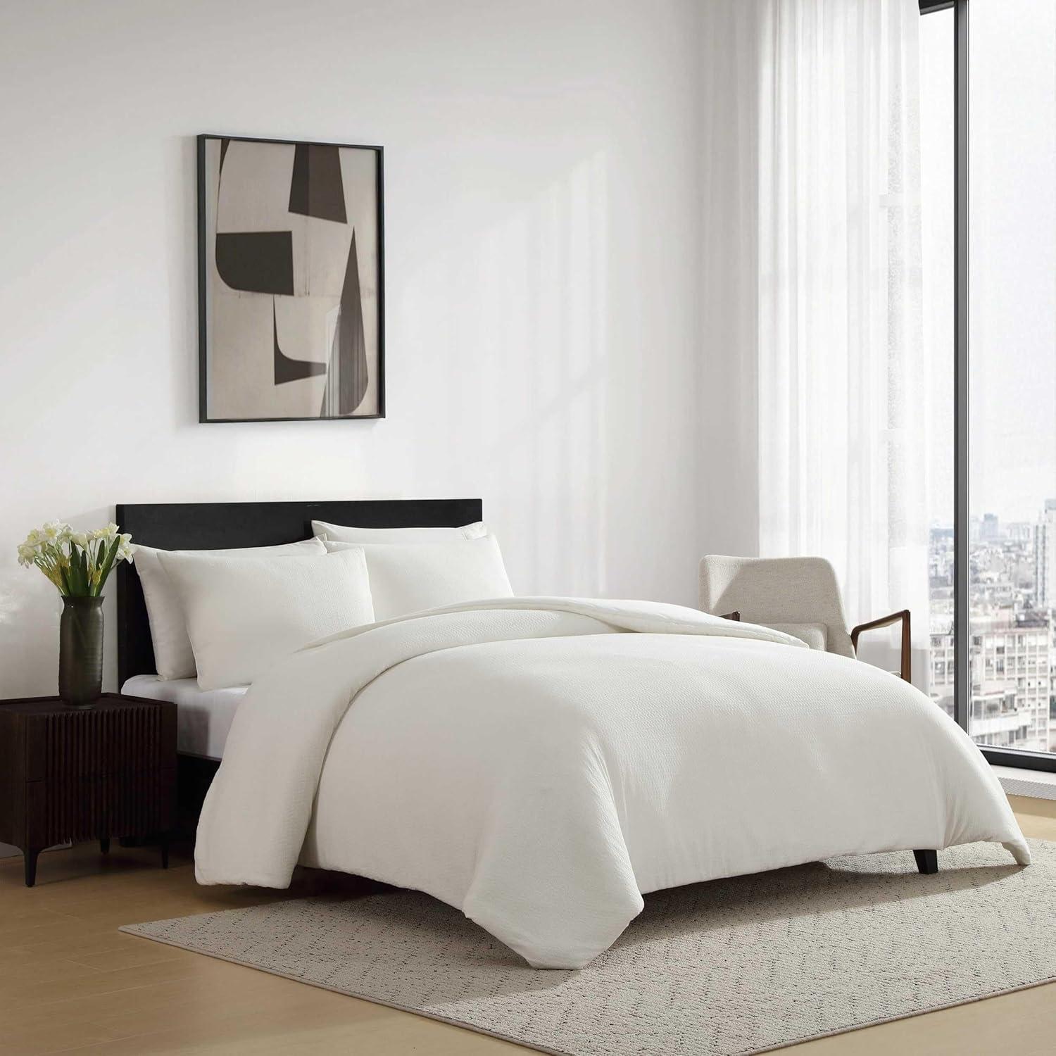 imageVera Wang  King Comforter Set UltraSoft Chenille Bedding wMatching Pillowcases Lightweight for Year Round Comforter 3 Piece Bed Set BeigeThreaded Basketweave White