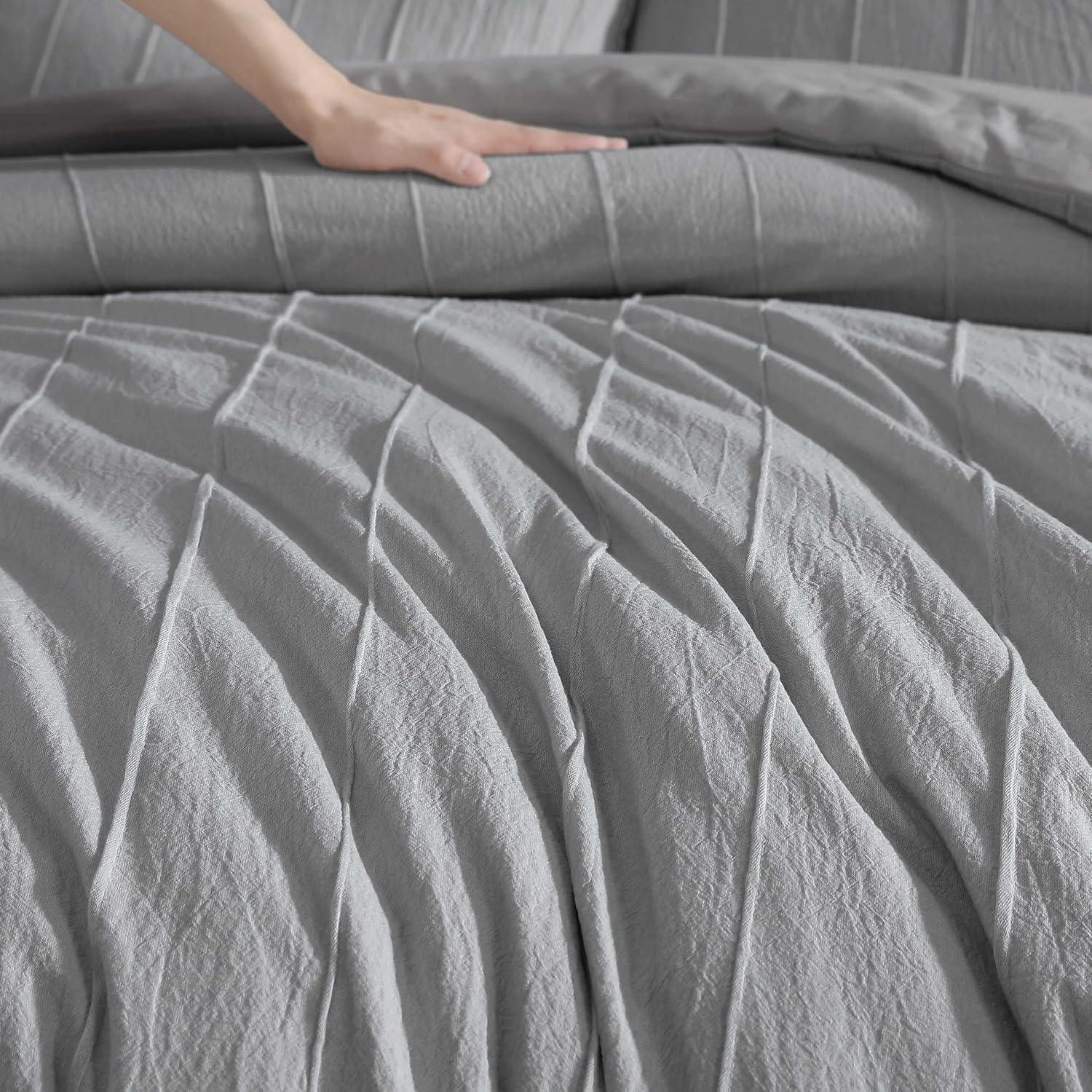 imageVera Wang  King Comforter Set UltraSoft Chenille Bedding wMatching Pillowcases Lightweight for Year Round Comforter 3 Piece Bed Set BeigeTucks Grey