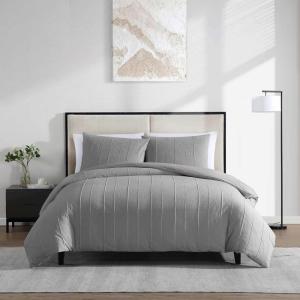 imageVera Wang  King Comforter Set UltraSoft Chenille Bedding wMatching Pillowcases Lightweight for Year Round Comforter 3 Piece Bed Set BeigeTucks Grey