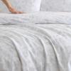 image:imageVera Wang  Queen Size Duvet Cover Set 100 Soft amp Smooth Cotton Sateen Floral Bedding 3Piece Reversible Bed Set with Matching Pillowcases Nebulous FlowerEtched Stripe Grey