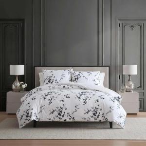 image:imageVera Wang  Queen Comforter Set Reversible Floral Bedding with a Naturally Soft Feel 3 Piece Bed Set with Matching Pillowcases Noir BouquetIkat Line GreyNoir BouquetIkat Line Grey