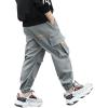 imageRolanko Boys Cargo Pants Casual Kids Joggers Elastic Waist Outdoor Hiking Baggy Trousers 414 YearsBgrey