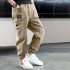 imageRolanko Boys Cargo Pants Casual Kids Joggers Elastic Waist Outdoor Hiking Baggy Trousers 414 YearsD3khaki