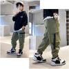imageRolanko Boys Cargo Pants Casual Kids Joggers Elastic Waist Outdoor Hiking Baggy Trousers 414 YearsE1green
