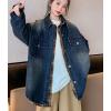 imageRolanko Girls Denim Shirt Oversized Button Down Shacket Long Sleeve Jean Shirt Fall Jacket Tops with Pocket 516 YearsA1dark Blue