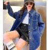 imageRolanko Girls Denim Shirt Oversized Button Down Shacket Long Sleeve Jean Shirt Fall Jacket Tops with Pocket 516 YearsA2midblue