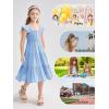 imageRolanko Girls Ruffle Sleeve Dress with Pockets Midi Swing Smocked Dresses for Kids Casual Party 512 YearsBlue