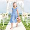 imageRolanko Girls Ruffle Sleeve Dress with Pockets Midi Swing Smocked Dresses for Kids Casual Party 512 YearsBlue