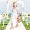 imageRolanko Girls Ruffle Sleeve Dress with Pockets Midi Swing Smocked Dresses for Kids Casual Party 512 YearsWhite