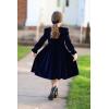 imageRolanko Girls Velvet Fall Dress Square Neck Puff Long Sleeve Christmas Party Dress Kids with Pockets 512 YBlue