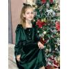 imageRolanko Girls Velvet Fall Dress Square Neck Puff Long Sleeve Christmas Party Dress Kids with Pockets 512 YGreen