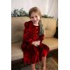 imageRolanko Girls Velvet Fall Dress Square Neck Puff Long Sleeve Christmas Party Dress Kids with Pockets 512 YRed