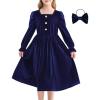 imageRolanko Girls Velvet Fall Dress Square Neck Puff Long Sleeve Christmas Party Dress Kids with Pockets 512 YBlue