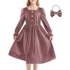 imageRolanko Girls Velvet Fall Dress Square Neck Puff Long Sleeve Christmas Party Dress Kids with Pockets 512 YPink