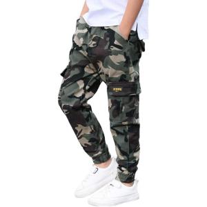 imageRolanko Boys Cargo Pants Casual Kids Joggers Elastic Waist Outdoor Hiking Baggy Trousers 414 YearsAcamouflage