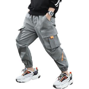 imageRolanko Boys Cargo Pants Casual Kids Joggers Elastic Waist Outdoor Hiking Baggy Trousers 414 YearsBgrey