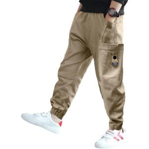 imageRolanko Boys Cargo Pants Casual Kids Joggers Elastic Waist Outdoor Hiking Baggy Trousers 414 YearsD3khaki