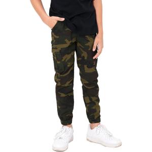 imageRolanko Boys Cargo Pants Casual Kids Joggers Elastic Waist Outdoor Hiking Baggy Trousers 414 YearsF1greencamo