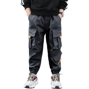 imageRolanko Boys Cargo Pants Casual Kids Joggers Elastic Waist Outdoor Hiking Baggy Trousers 414 YearsG1rust Grey