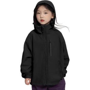 imageRolanko Boys Girls Waterproof Windbreaker Hooded Jacket Lightweight Raincoats for Kids Outdoor Rain JacketBlack