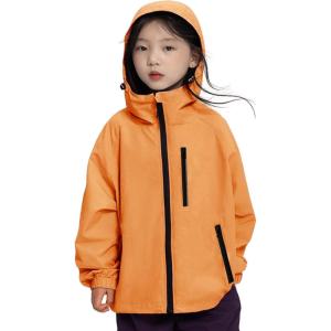 imageRolanko Boys Girls Waterproof Windbreaker Hooded Jacket Lightweight Raincoats for Kids Outdoor Rain JacketOrange