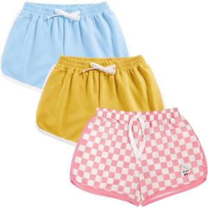 imageRolanko Girls Active Dolphin Shorts for Girls 3 Packs Kids Bike Running Summer Beach Athletic Sports 414 YearsB3yellowbluepink Plaid