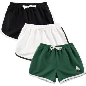 imageRolanko Girls Active Dolphin Shorts for Girls 3 Packs Kids Bike Running Summer Beach Athletic Sports 414 YearsC3greenbeigeblack