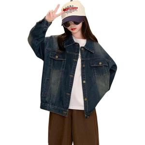 imageRolanko Girls Denim Jackets Basic Oversized Jean Jacket for Girls Fall Outwear Button Down Trucker Jacket 514 YearsA1dark Blue