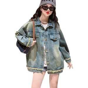 imageRolanko Girls Denim Jackets Basic Oversized Jean Jacket for Girls Fall Outwear Button Down Trucker Jacket 514 YearsA5frayed