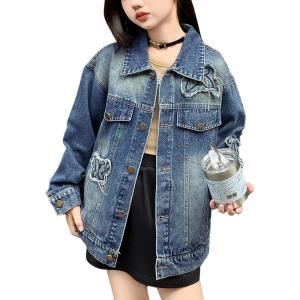 imageRolanko Girls Denim Jackets Basic Oversized Jean Jacket for Girls Fall Outwear Button Down Trucker Jacket 514 YearsButterfly