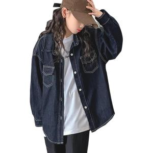 imageRolanko Girls Denim Shirt Oversized Button Down Shacket Long Sleeve Jean Shirt Fall Jacket Tops with Pocket 516 YearsA4blue Line