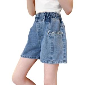imageRolanko Girls Denim Shorty Shorts Elastic Waist Kids Summer Jean Shorts 414 YearsC1pearl