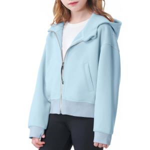 imageRolanko Girls Zip Up Hoodies Cropped Sweatshirts Long Sleeve Jackets with Pockets Kids Tops Clothes 715 YearsBlue