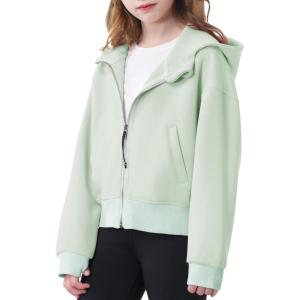 imageRolanko Girls Zip Up Hoodies Cropped Sweatshirts Long Sleeve Jackets with Pockets Kids Tops Clothes 715 YearsGreen
