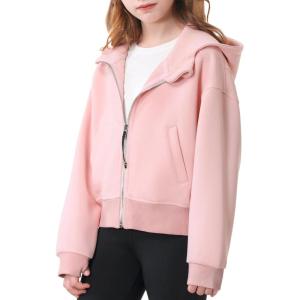 imageRolanko Girls Zip Up Hoodies Cropped Sweatshirts Long Sleeve Jackets with Pockets Kids Tops Clothes 715 YearsPink