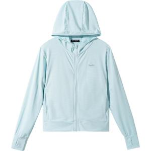 imageRolanko Kids UPF50 Zip Up Hoodie Thumbholes Girls Quick Dry Light Sun Protective Athletic Jacket with PocketsBlue