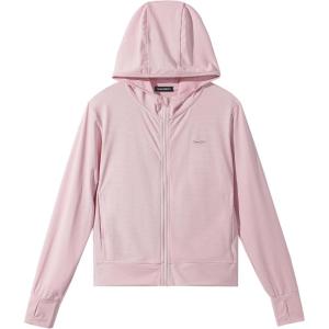 imageRolanko Kids UPF50 Zip Up Hoodie Thumbholes Girls Quick Dry Light Sun Protective Athletic Jacket with PocketsPink