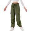 imageRolanko Girls Cargo Pants Wide leg Cargo Sweatpants High Waist Kids Joggers with Pockets 414 YearsGreen