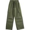 imageRolanko Girls Cargo Pants Wide leg Cargo Sweatpants High Waist Kids Joggers with Pockets 414 YearsGreen