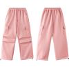 imageRolanko Girls Cargo Pants Wide leg Cargo Sweatpants High Waist Kids Joggers with Pockets 414 YearsPink